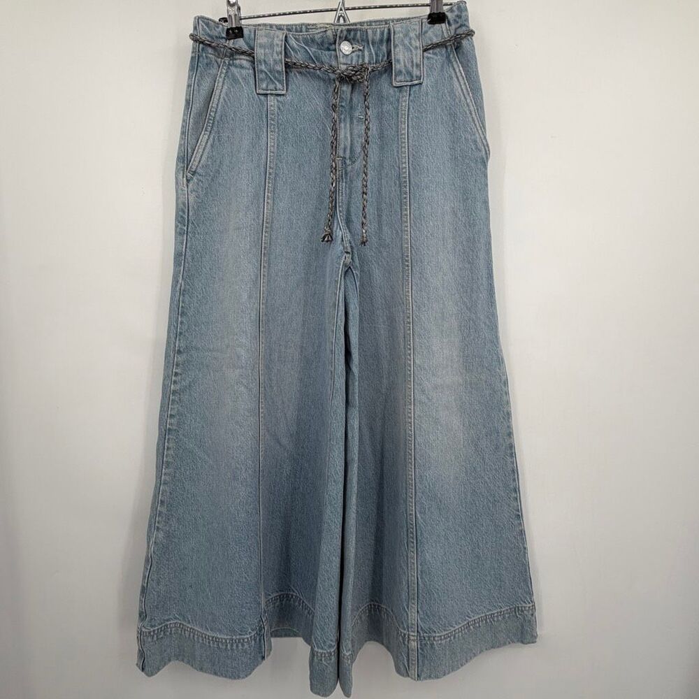 Free People We The Free Sheer Luck Cropped Wide-Leg Jeans Light Wash Sz 26 - Picture 2 of 11